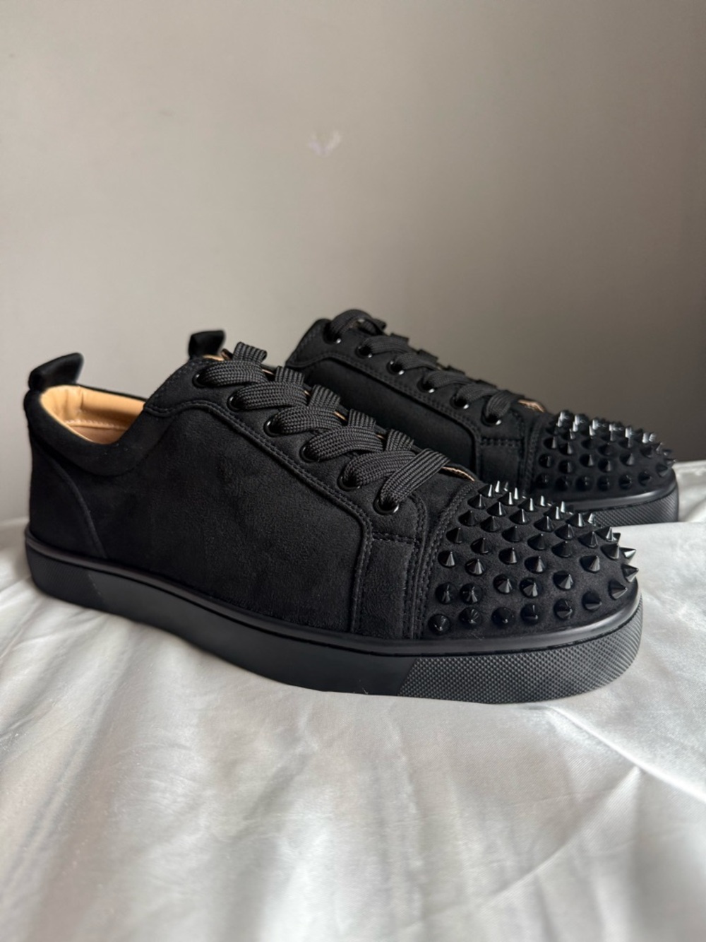 Christian Louboutin Men's Black Studded Suede Low-Top Sneakers